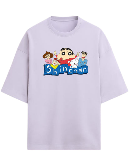 Shinchan Family Oversized T-Shirt | Cartoon Graphic Tee for Adults & Kids | Premium 260 GSM Cotton