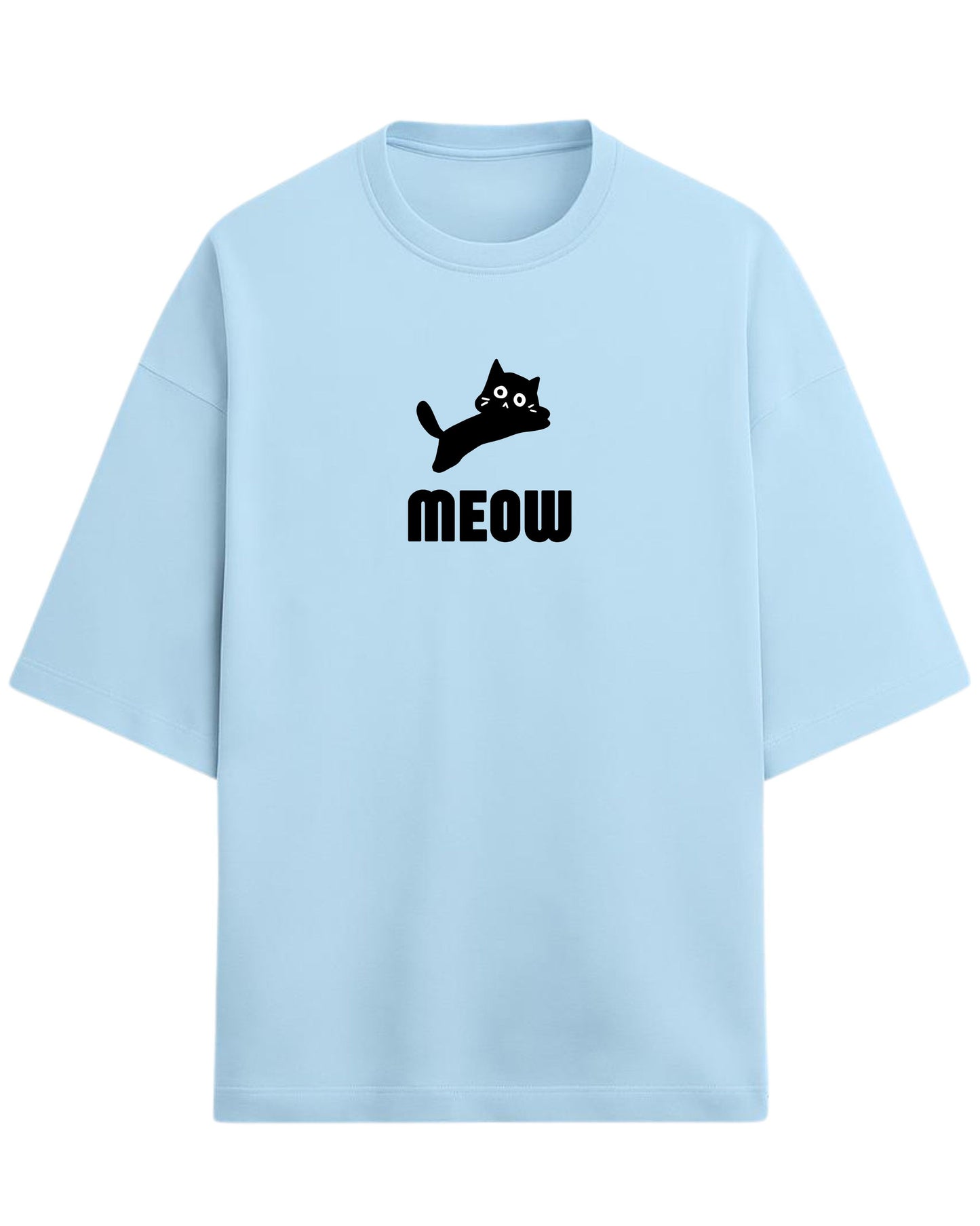 Meow Oversized T-Shirt | Cute Cat Graphic Tee | Premium 260 GSM Cotton