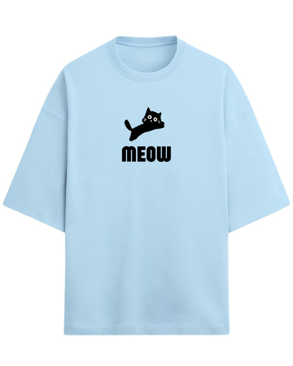 Meow Oversized T-Shirt | Cute Cat Graphic Tee | Premium 260 GSM Cotton