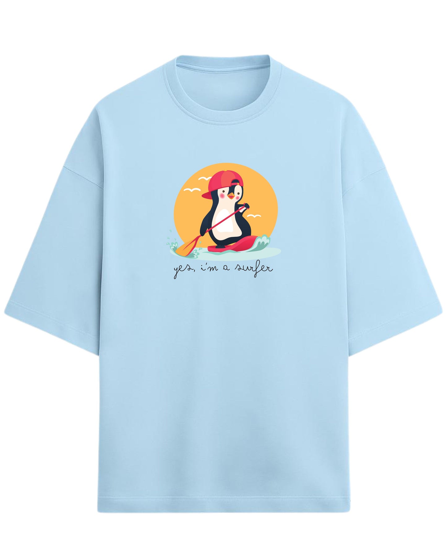 Yes, I'm a Surfer Oversized T-Shirt | Cute Penguin Graphic Tee | Premium 260 GSM Cotton