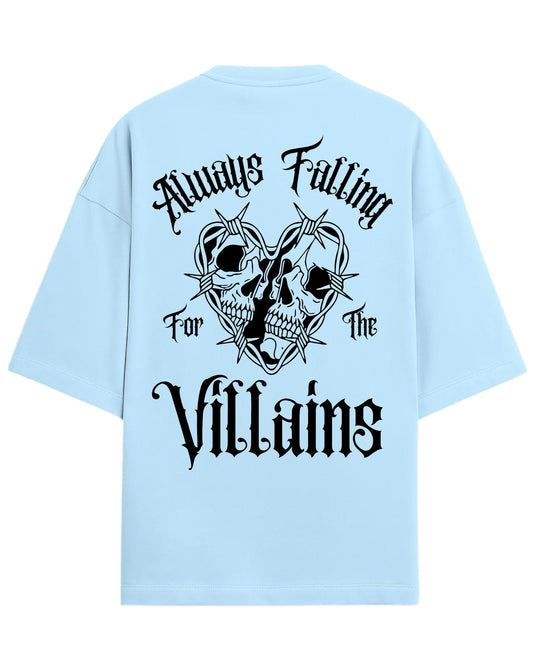 Always Falling for the Villains Oversized T-Shirt | Gothic Skull Heart Graphic Tee | Premium 260 GSM Cotton