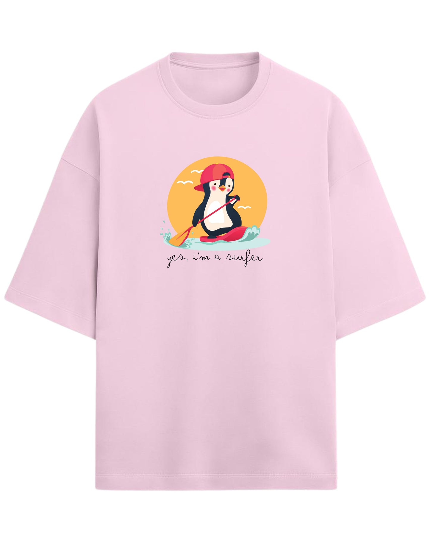 Yes, I'm a Surfer Oversized T-Shirt | Cute Penguin Graphic Tee | Premium 260 GSM Cotton
