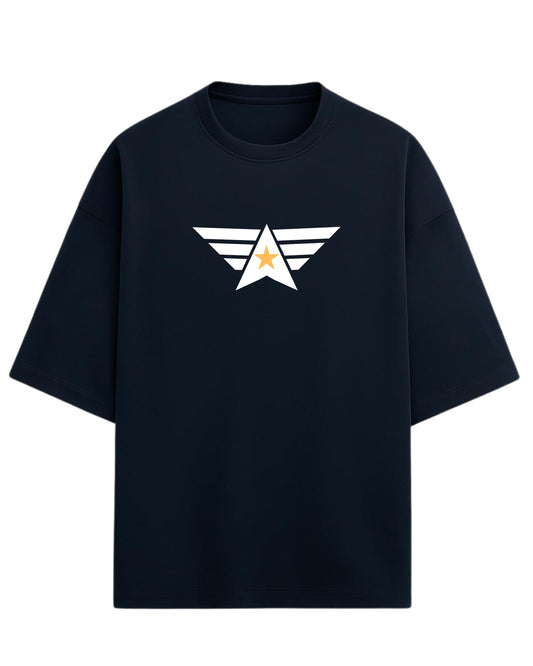 Aero Star Oversized T-Shirt | Minimal Wings Emblem Tee | Premium 260 GSM Cotton