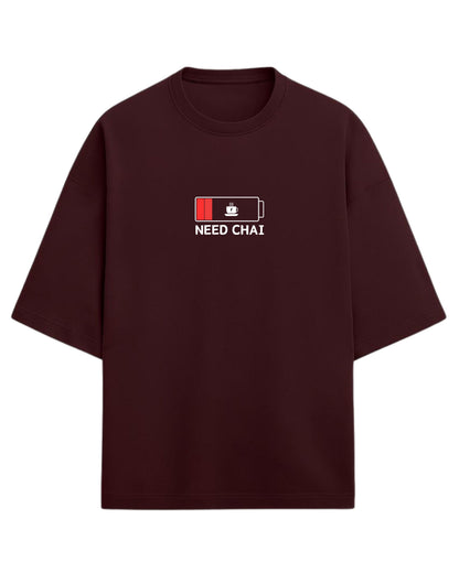 Need Chai Oversized T-Shirt | Funny Desi Chai Lover Tee | Premium 260 GSM Cotton