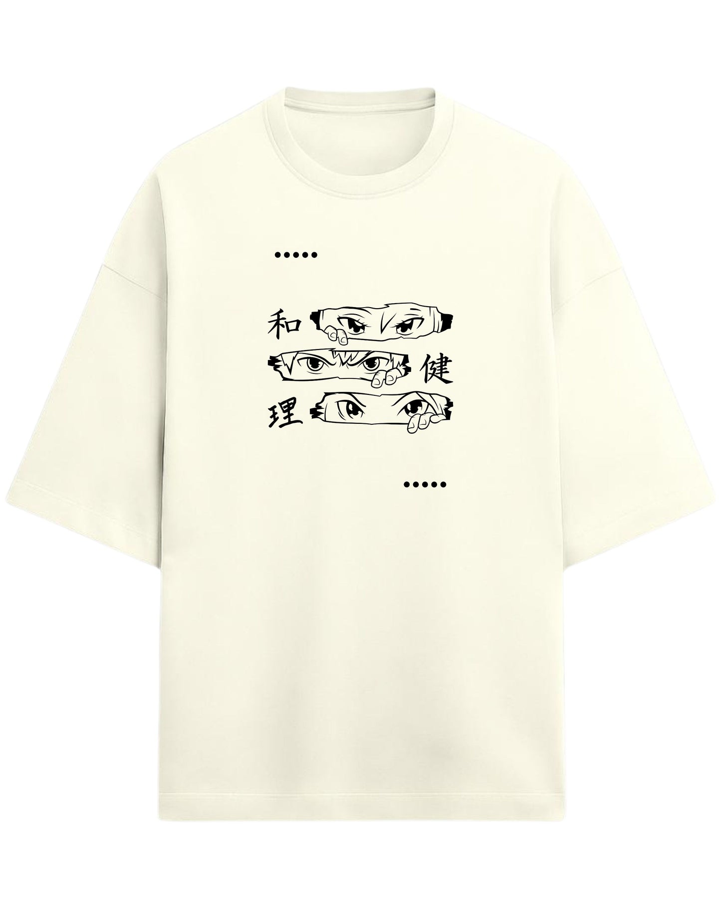 Anime Eyes Trio Oversized T-Shirt | Japanese Kanji Graphic Tee | Premium 260 GSM Cotton