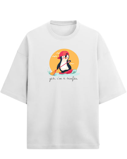Yes, I'm a Surfer Oversized T-Shirt | Cute Penguin Graphic Tee | Premium 260 GSM Cotton