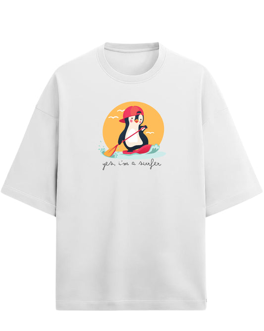 Yes, I'm a Surfer Oversized T-Shirt | Cute Penguin Graphic Tee | Premium 260 GSM Cotton