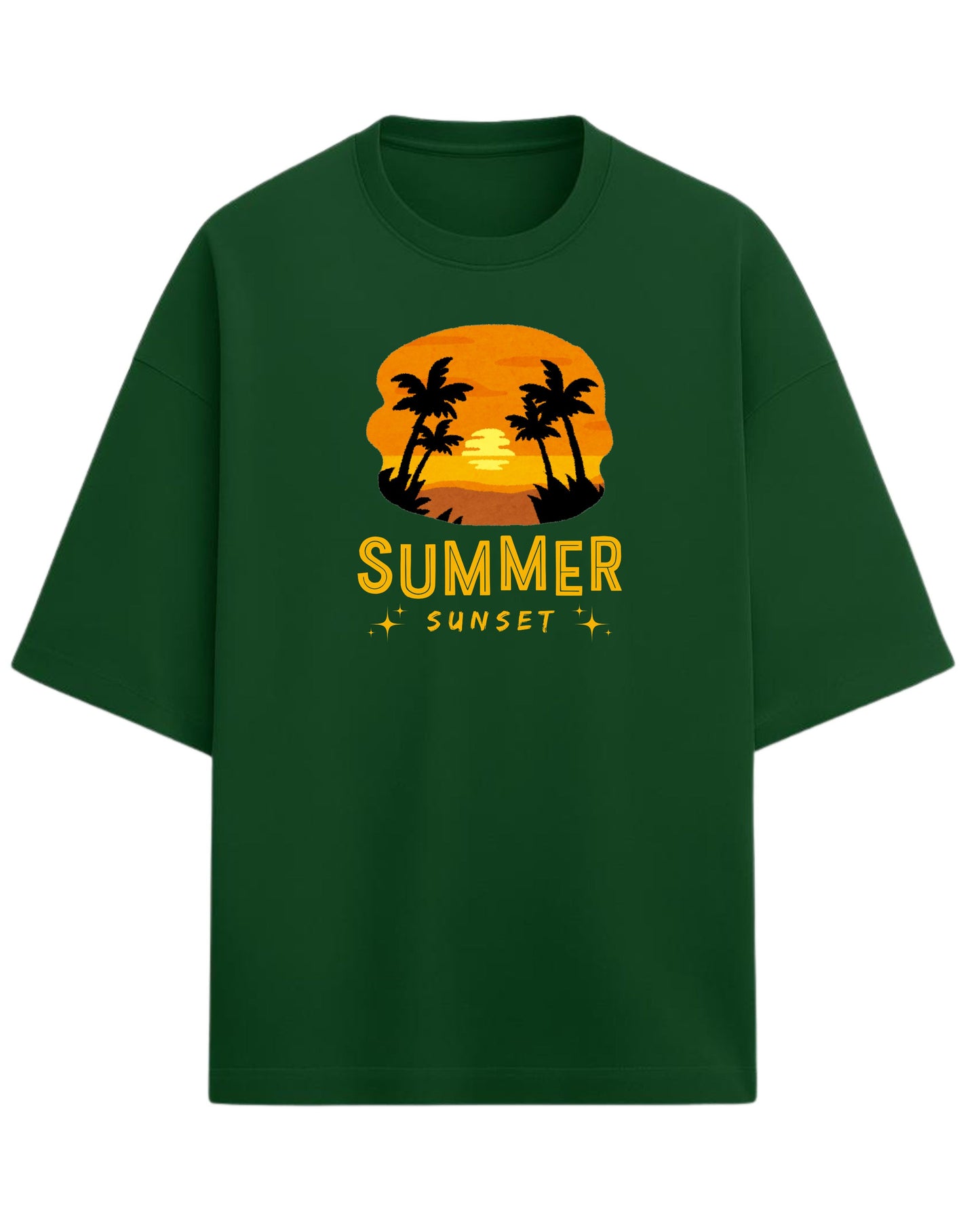 Summer Sunset Oversized T-Shirt | Tropical Beach Graphic Tee | Premium 260 GSM Cotton