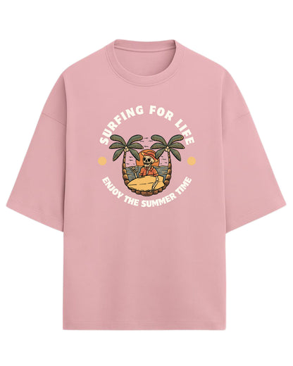 Surfing For Life Oversized T-Shirt | Summer Vibes Graphic Tee | Premium 260 GSM Cotton