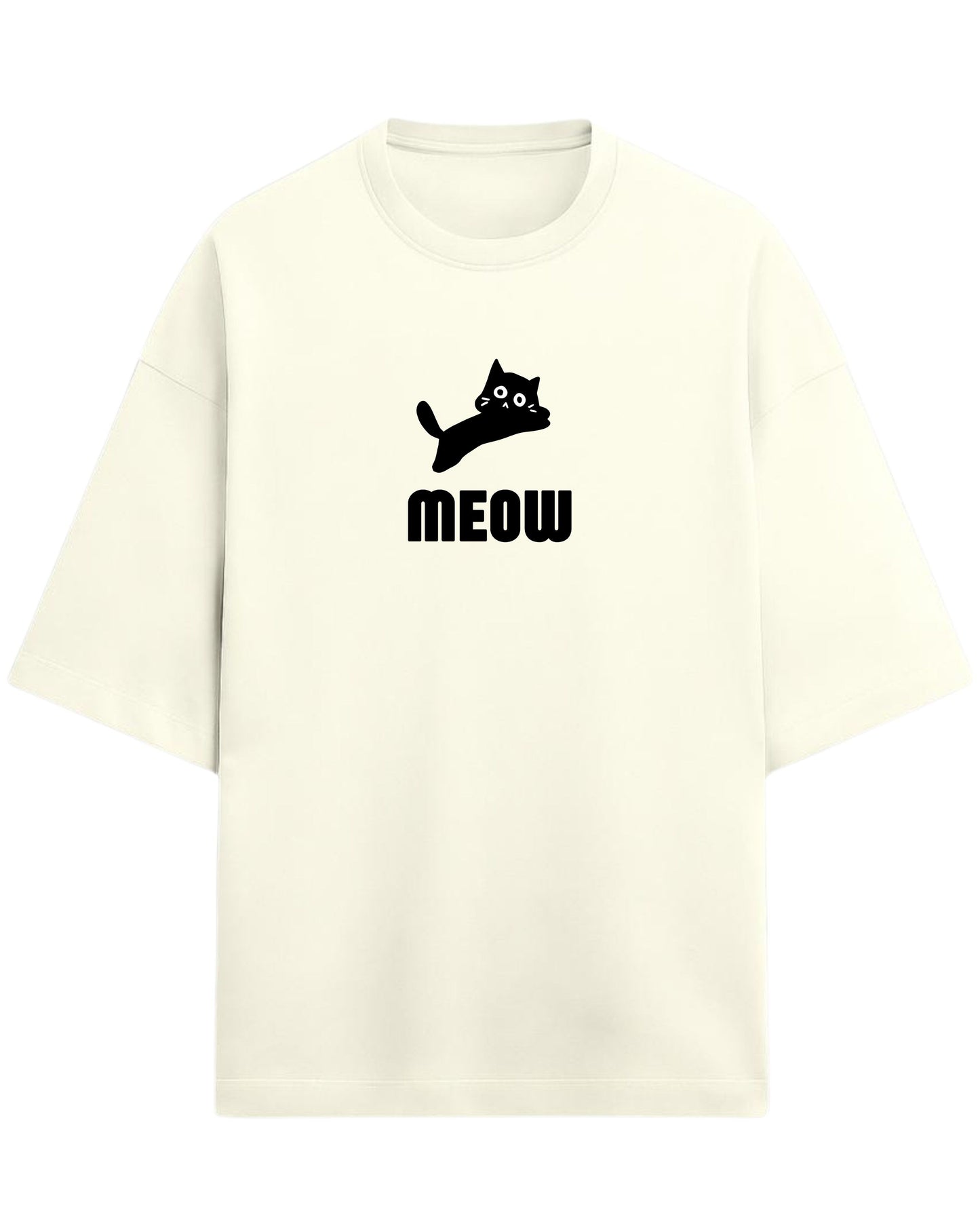 Meow Oversized T-Shirt | Cute Cat Graphic Tee | Premium 260 GSM Cotton
