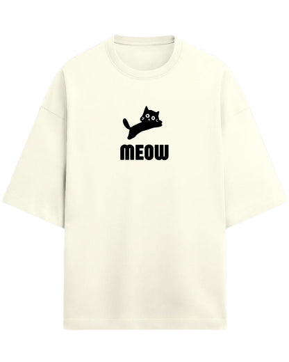 Meow Oversized T-Shirt | Cute Cat Graphic Tee | Premium 260 GSM Cotton