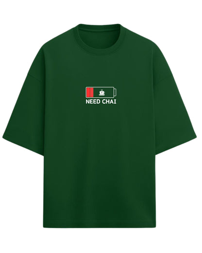 Need Chai Oversized T-Shirt | Funny Desi Chai Lover Tee | Premium 260 GSM Cotton