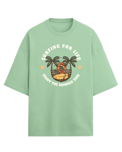 Surfing For Life Oversized T-Shirt | Summer Vibes Graphic Tee | Premium 260 GSM Cotton