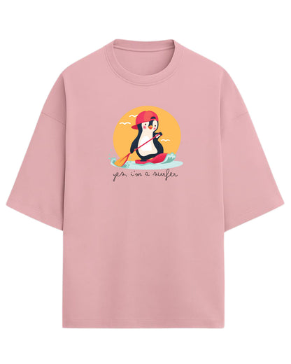 Yes, I'm a Surfer Oversized T-Shirt | Cute Penguin Graphic Tee | Premium 260 GSM Cotton