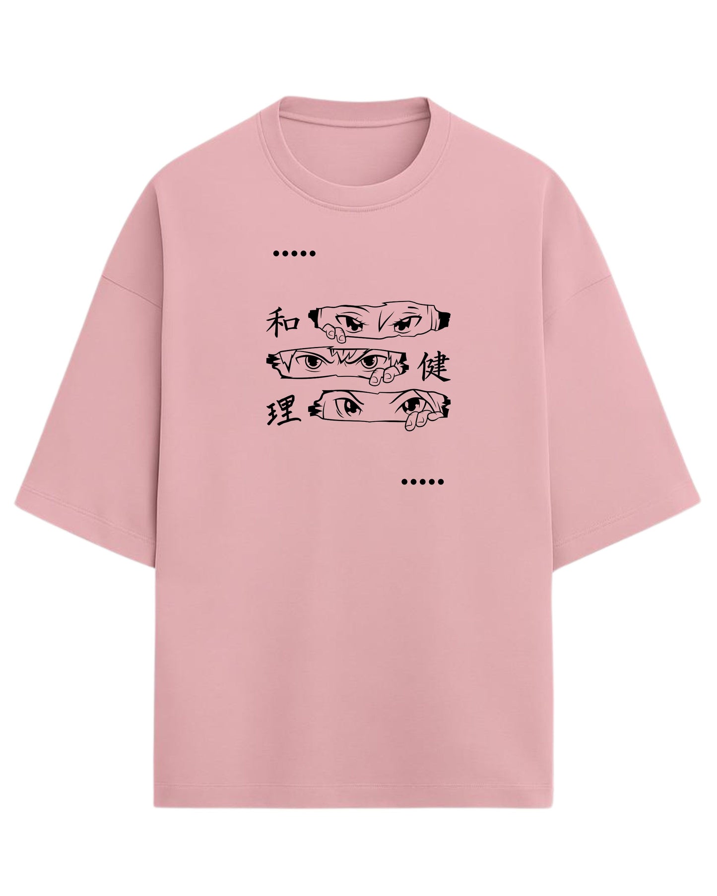 Anime Eyes Trio Oversized T-Shirt | Japanese Kanji Graphic Tee | Premium 260 GSM Cotton