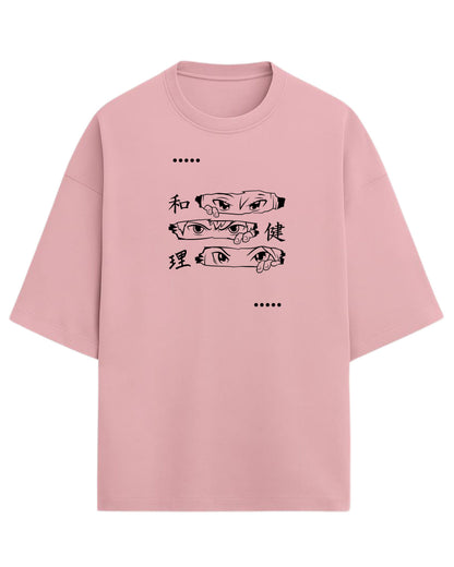 Anime Eyes Trio Oversized T-Shirt | Japanese Kanji Graphic Tee | Premium 260 GSM Cotton