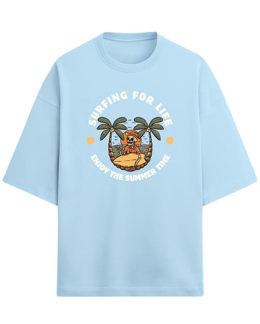 Surfing For Life Oversized T-Shirt | Summer Vibes Graphic Tee | Premium 260 GSM Cotton