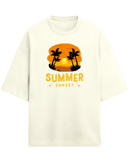 Summer Sunset Oversized T-Shirt | Tropical Beach Graphic Tee | Premium 260 GSM Cotton