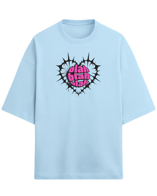 Blah Blah Blah Oversized T-Shirt | Funky Graphic Tee for Women | Premium 260 GSM Cotton
