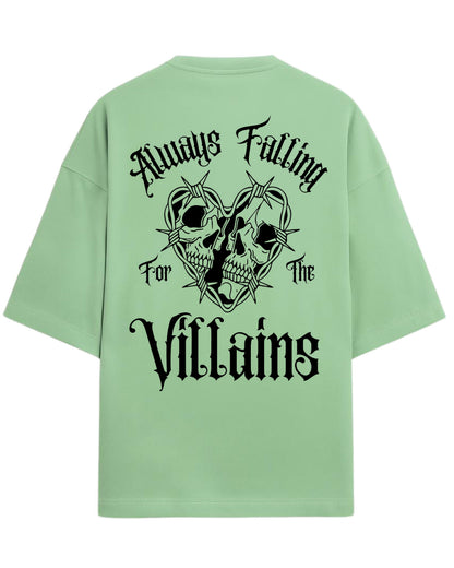 Always Falling for the Villains Oversized T-Shirt | Gothic Skull Heart Graphic Tee | Premium 260 GSM Cotton