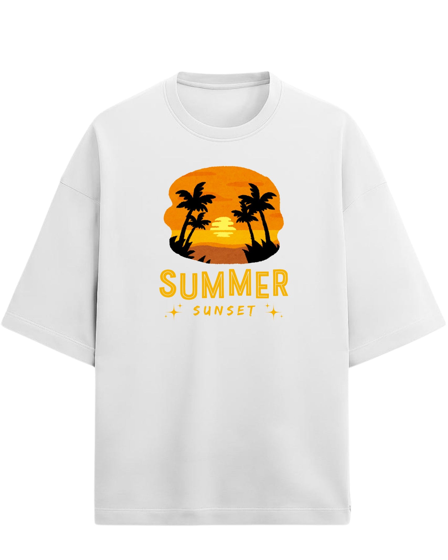 Summer Sunset Oversized T-Shirt | Tropical Beach Graphic Tee | Premium 260 GSM Cotton