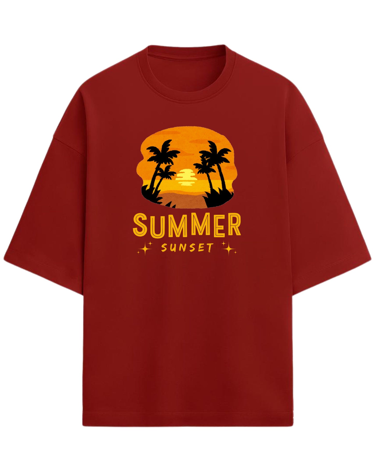 Summer Sunset Oversized T-Shirt | Tropical Beach Graphic Tee | Premium 260 GSM Cotton