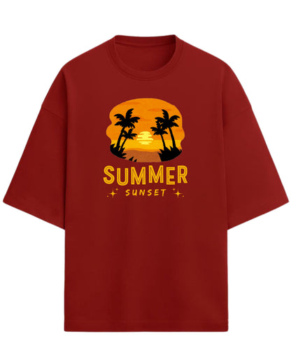 Summer Sunset Oversized T-Shirt | Tropical Beach Graphic Tee | Premium 260 GSM Cotton