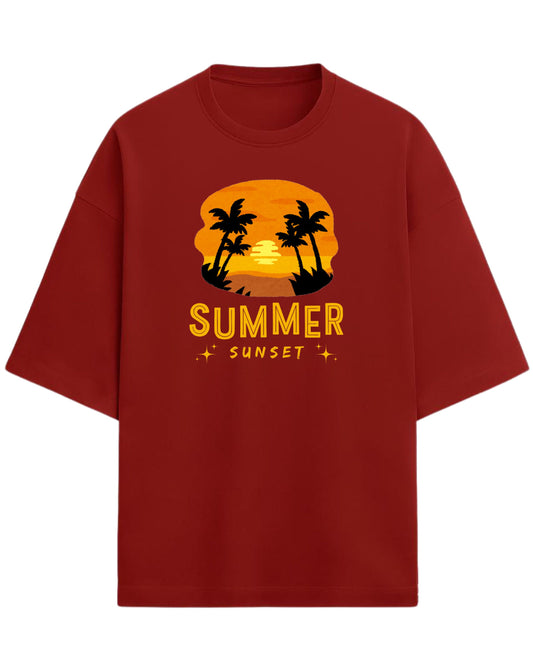 Summer Sunset Oversized T-Shirt | Tropical Beach Graphic Tee | Premium 260 GSM Cotton