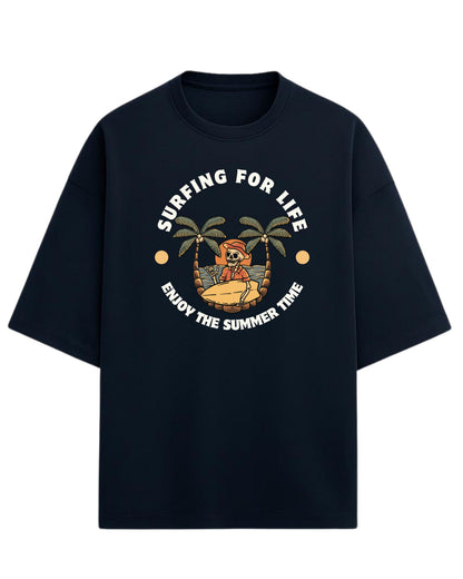 Surfing For Life Oversized T-Shirt | Summer Vibes Graphic Tee | Premium 260 GSM Cotton