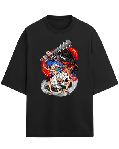 Luffy Gear 5, Ace, Yamato & Kaido Oversized Tee | One Piece Anime Graphic Tee | Premium 260 GSM Cotton Blend