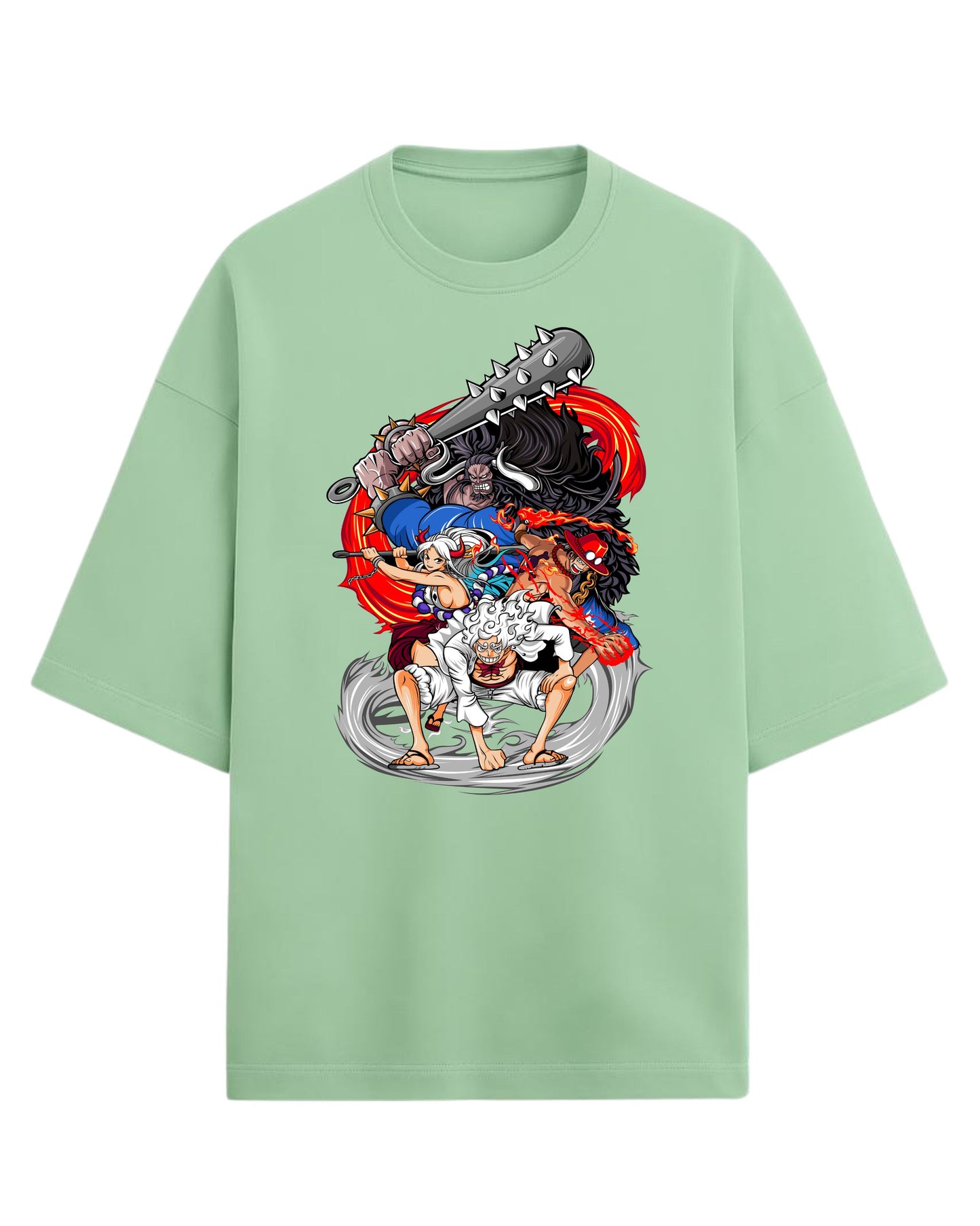 Luffy Gear 5, Ace, Yamato & Kaido Oversized Tee | One Piece Anime Graphic Tee | Premium 260 GSM Cotton Blend