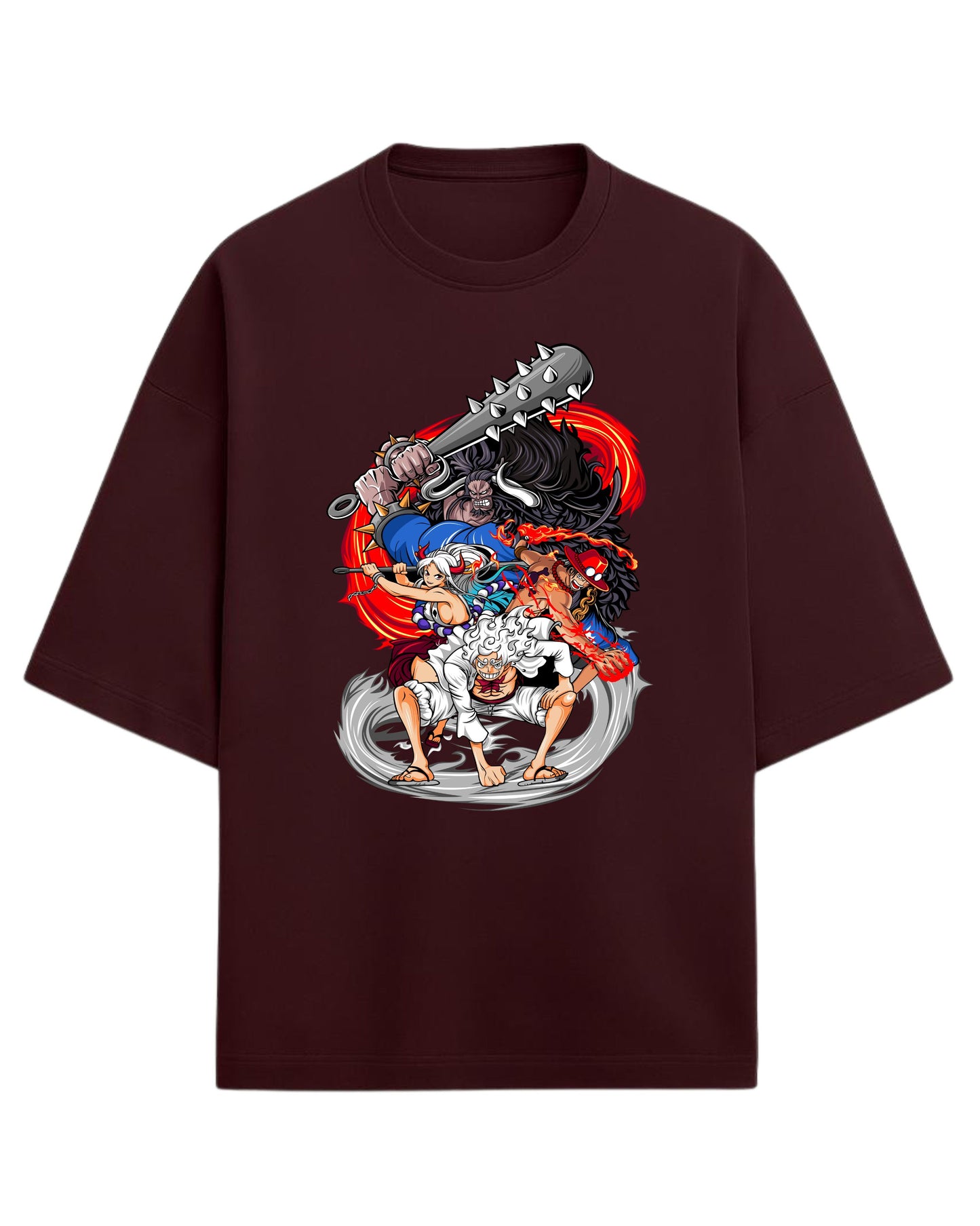 Luffy Gear 5, Ace, Yamato & Kaido Oversized Tee | One Piece Anime Graphic Tee | Premium 260 GSM Cotton Blend