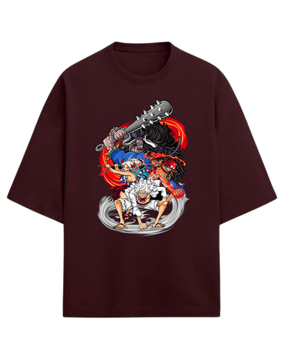 Luffy Gear 5, Ace, Yamato & Kaido Oversized Tee | One Piece Anime Graphic Tee | Premium 260 GSM Cotton Blend