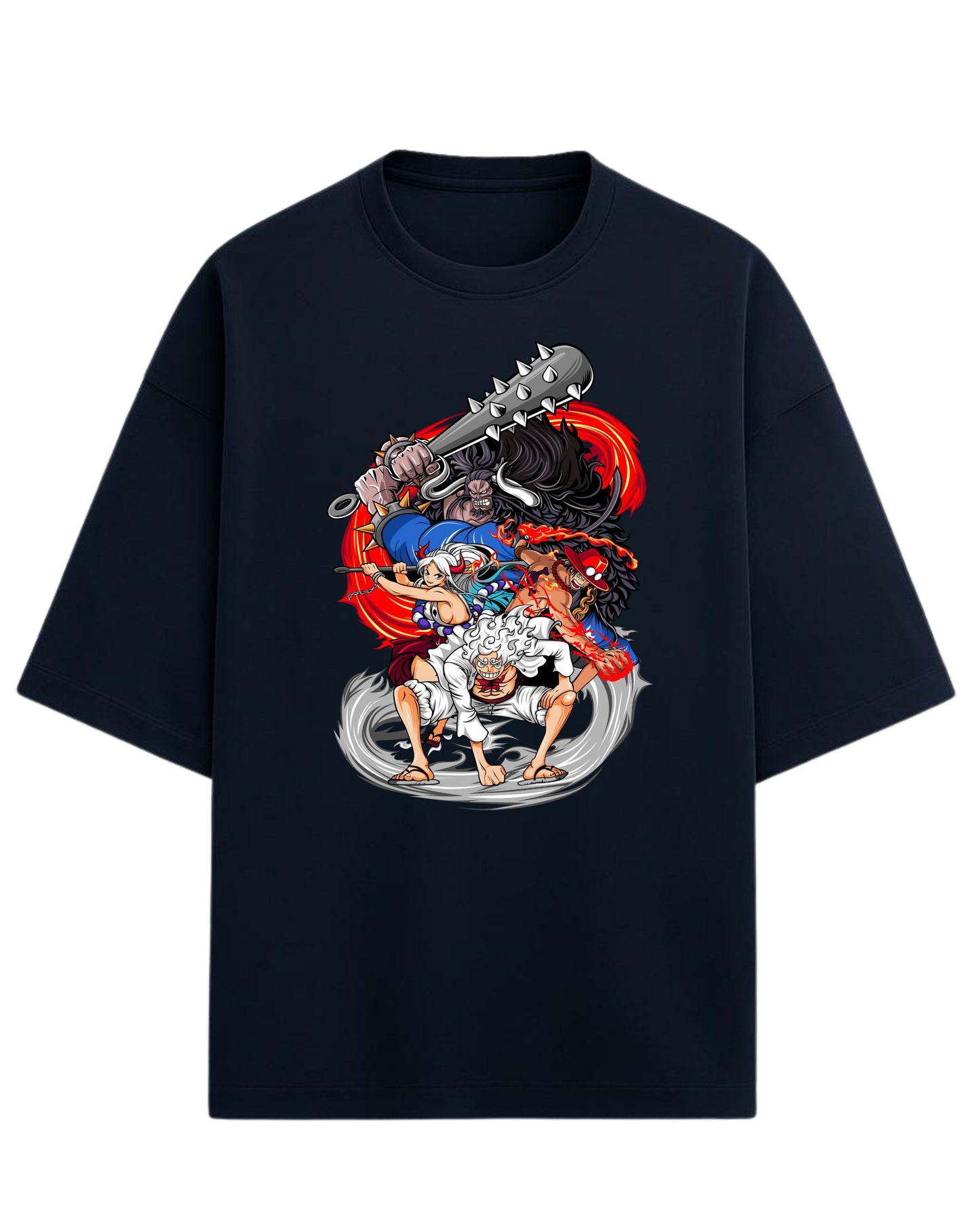 Luffy Gear 5, Ace, Yamato & Kaido Oversized Tee | One Piece Anime Graphic Tee | Premium 260 GSM Cotton Blend