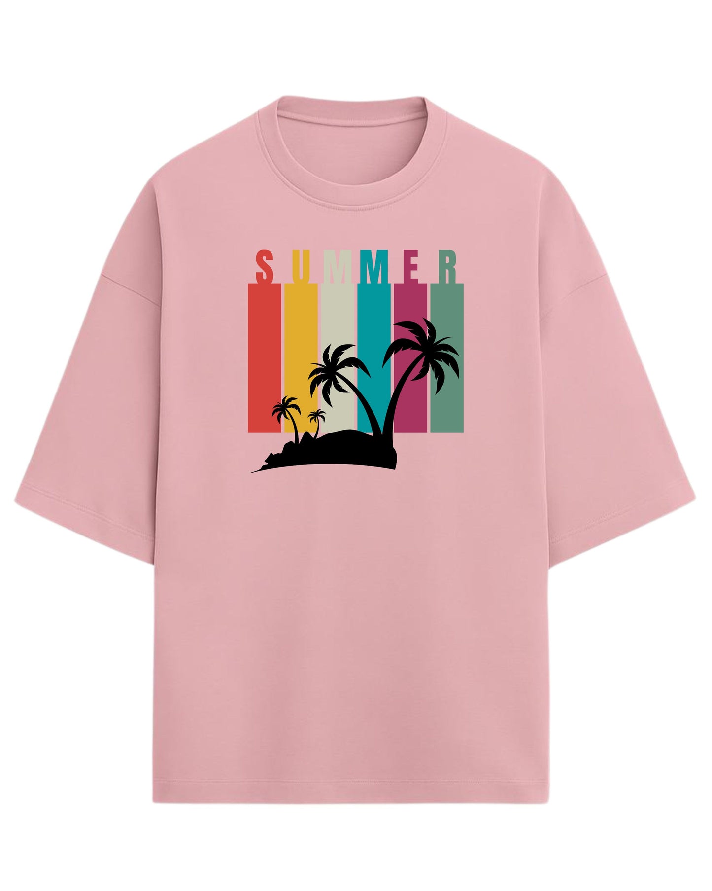 Summer Vibes Oversized T-Shirt | Retro Sunset Palm Tree Graphic Tee | Premium 260 GSM Cotton