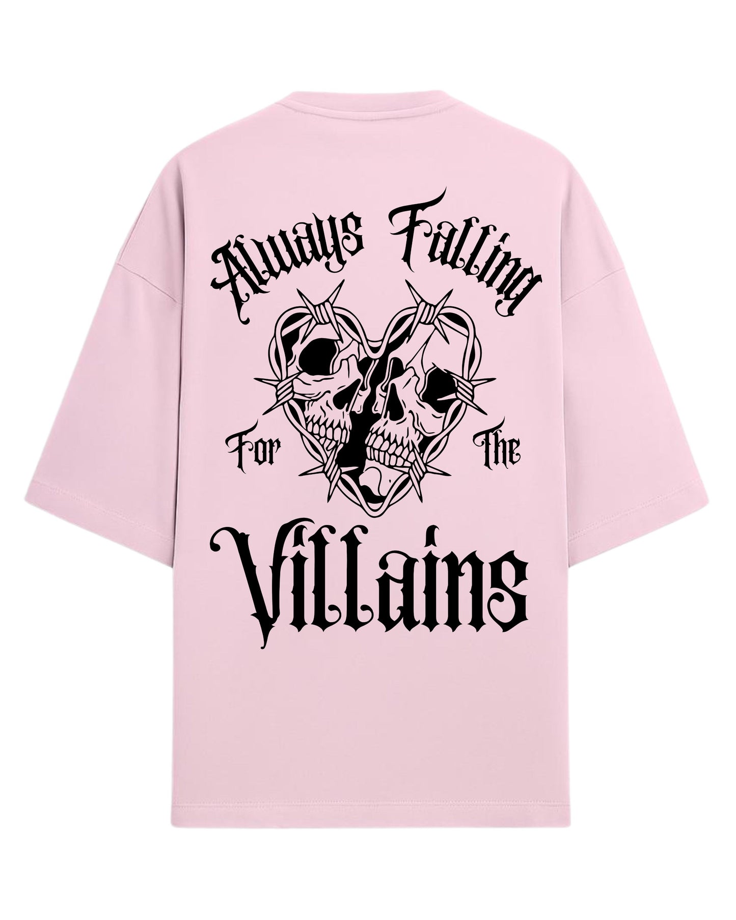 Always Falling for the Villains Oversized T-Shirt | Gothic Skull Heart Graphic Tee | Premium 260 GSM Cotton
