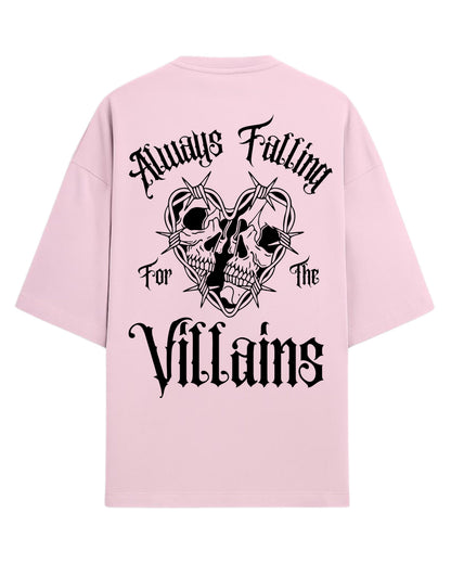 Always Falling for the Villains Oversized T-Shirt | Gothic Skull Heart Graphic Tee | Premium 260 GSM Cotton
