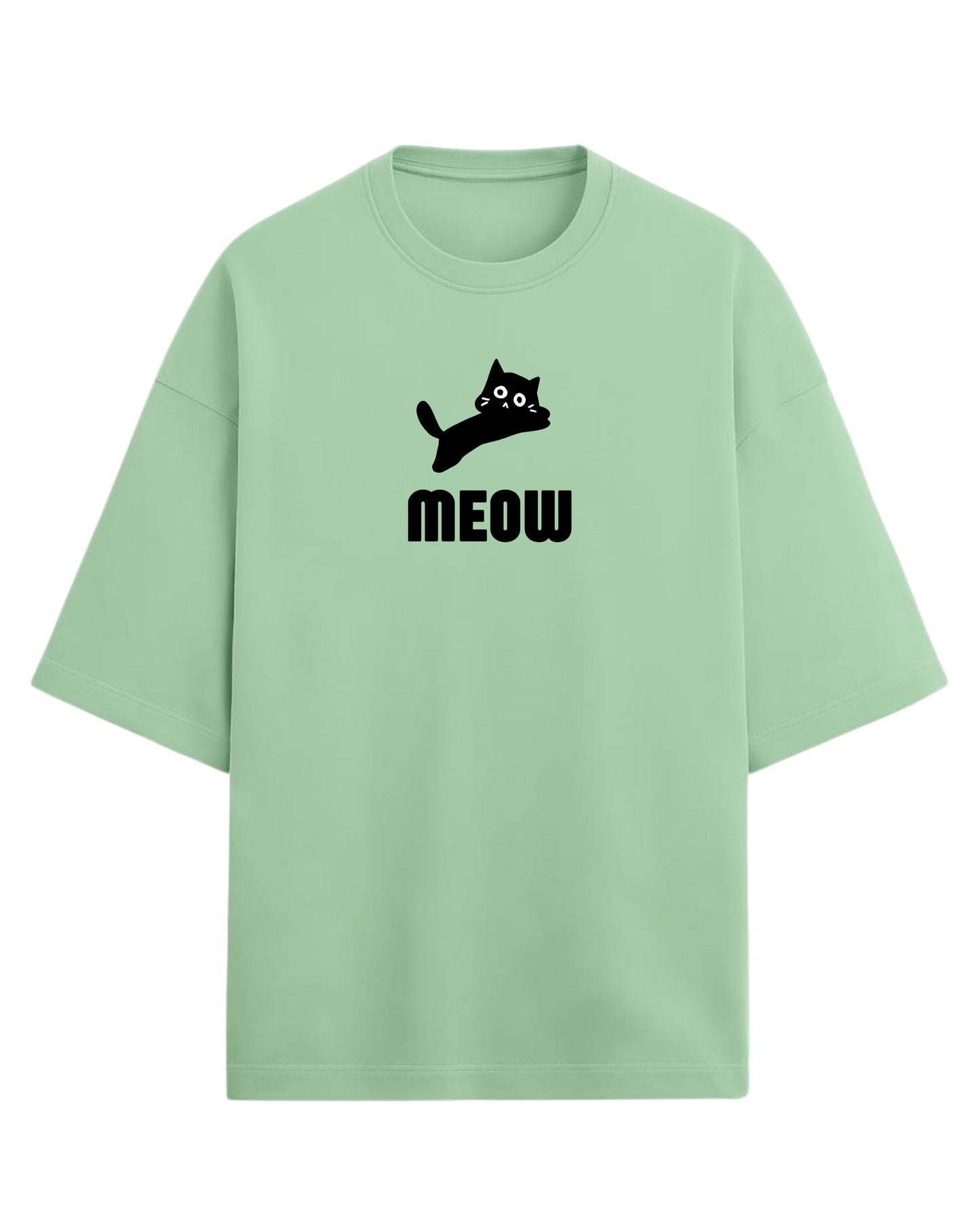 Meow Oversized T-Shirt | Cute Cat Graphic Tee | Premium 260 GSM Cotton