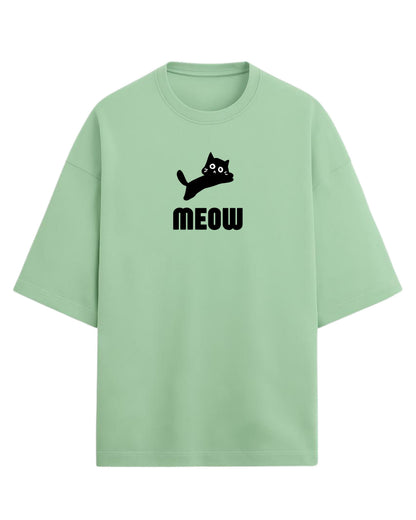 Meow Oversized T-Shirt | Cute Cat Graphic Tee | Premium 260 GSM Cotton