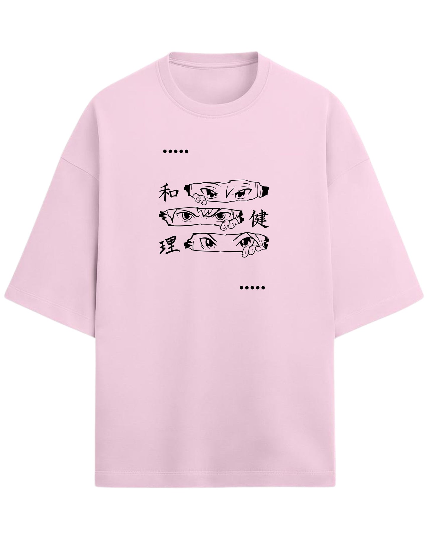 Anime Eyes Trio Oversized T-Shirt | Japanese Kanji Graphic Tee | Premium 260 GSM Cotton