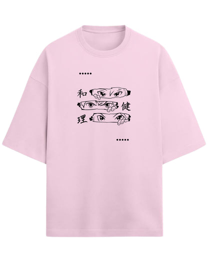 Anime Eyes Trio Oversized T-Shirt | Japanese Kanji Graphic Tee | Premium 260 GSM Cotton