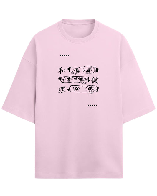Anime Eyes Trio Oversized T-Shirt | Japanese Kanji Graphic Tee | Premium 260 GSM Cotton