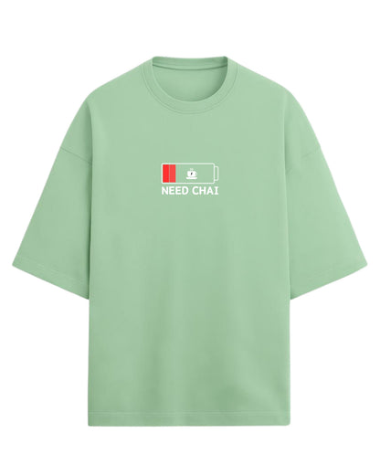 Need Chai Oversized T-Shirt | Funny Desi Chai Lover Tee | Premium 260 GSM Cotton