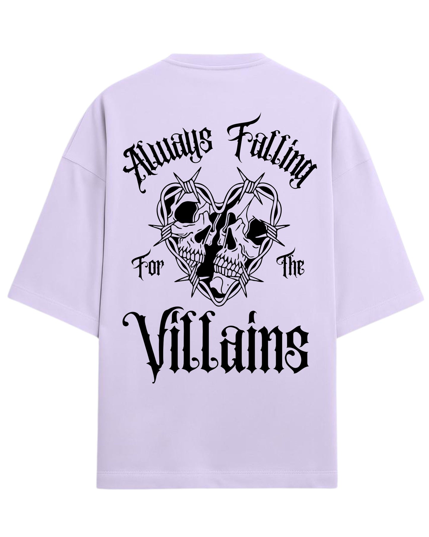 Always Falling for the Villains Oversized T-Shirt | Gothic Skull Heart Graphic Tee | Premium 260 GSM Cotton