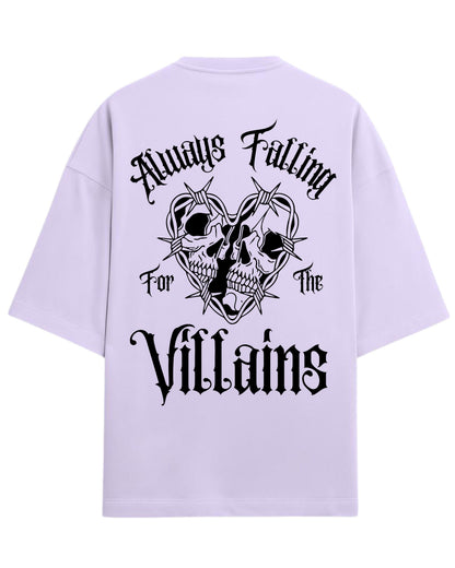 Always Falling for the Villains Oversized T-Shirt | Gothic Skull Heart Graphic Tee | Premium 260 GSM Cotton