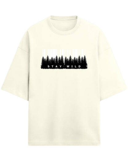 Stay Wild Oversized T-Shirt | Forest Adventure Graphic Tee | Premium 260 GSM Cotton