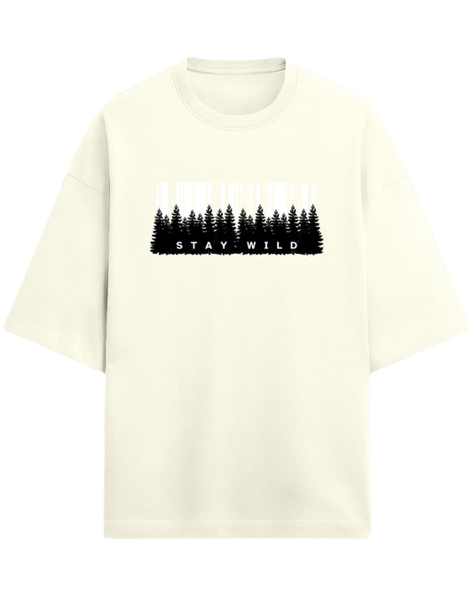 Stay Wild Oversized T-Shirt | Forest Adventure Graphic Tee | Premium 260 GSM Cotton