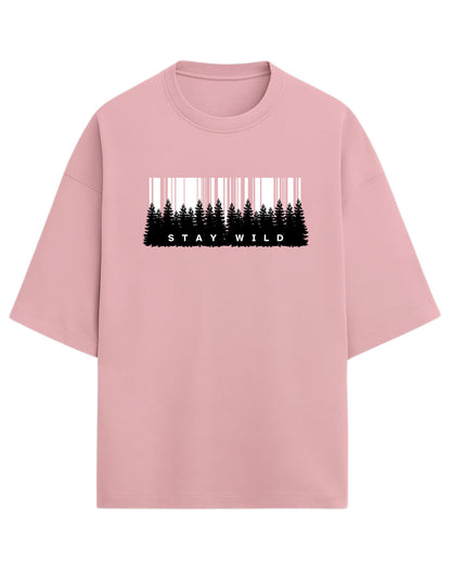 Stay Wild Oversized T-Shirt | Forest Adventure Graphic Tee | Premium 260 GSM Cotton