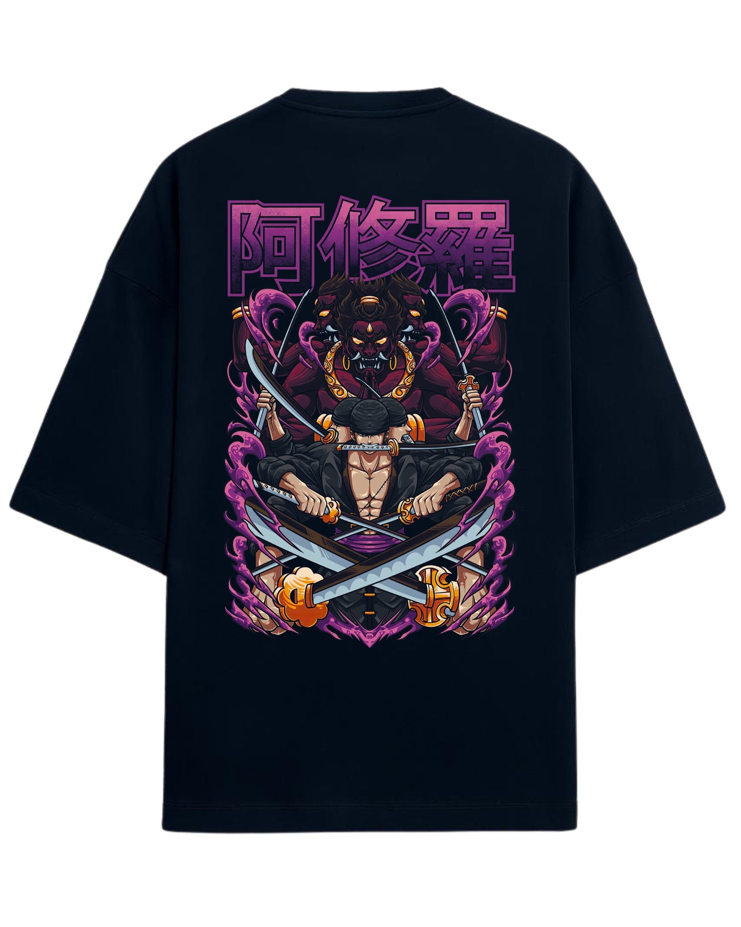 Roronoa Zoro Ashura Oversized Tee | One Piece Anime Graphic Tee | Premium 260 GSM Cotton