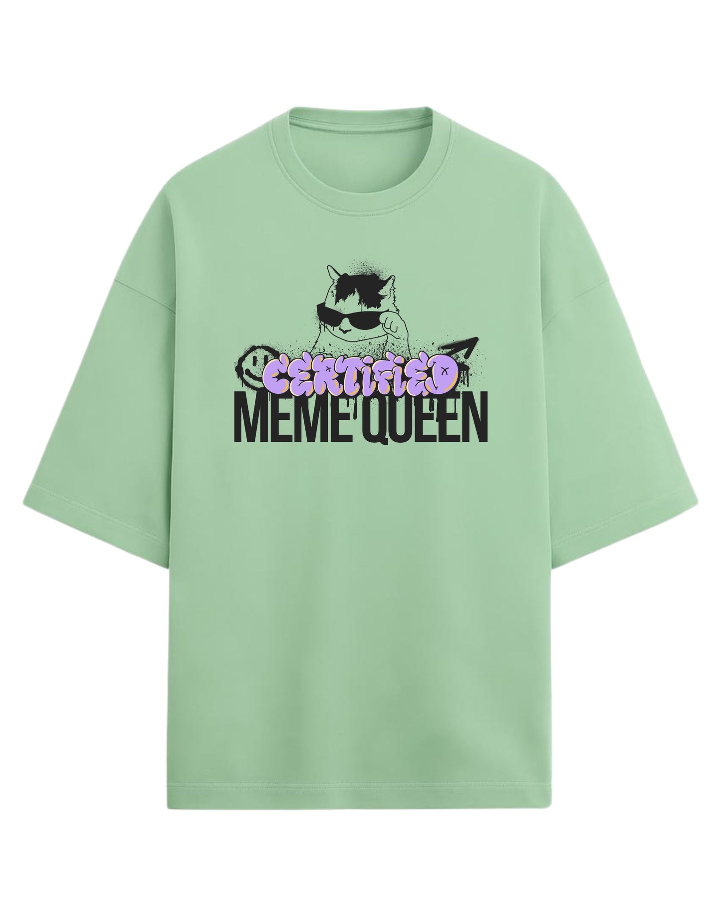 Certified Meme Queen Oversized T-Shirt | Funny Graphic Tee for Women | Premium 260 GSM Cotton